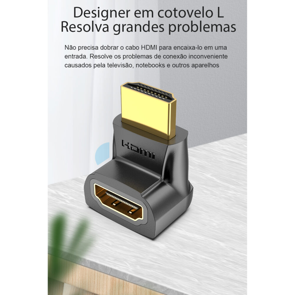 Adaptador HDMI 90º Graus em L Macho para Fêmea HDMI 2.0 4K 60Hz Bidirecional – Ideal para TV Perto da Parede - Vention - Image 2