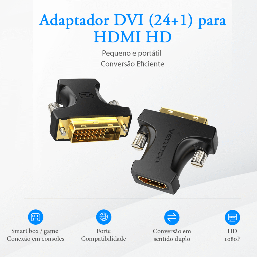 Adaptador Conversor DVI 24+1 Macho para HDMI Fêmea 1080p Full HD Bidirecional Plug & Play - Vention - Image 2