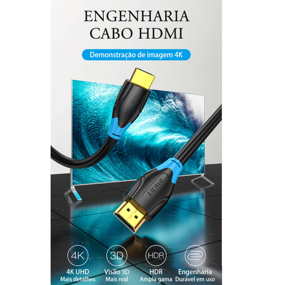 Cabo HDMI 2.0 4K 60Hz Com HDR, ARC e Dolby Audio - Vention - Image 2