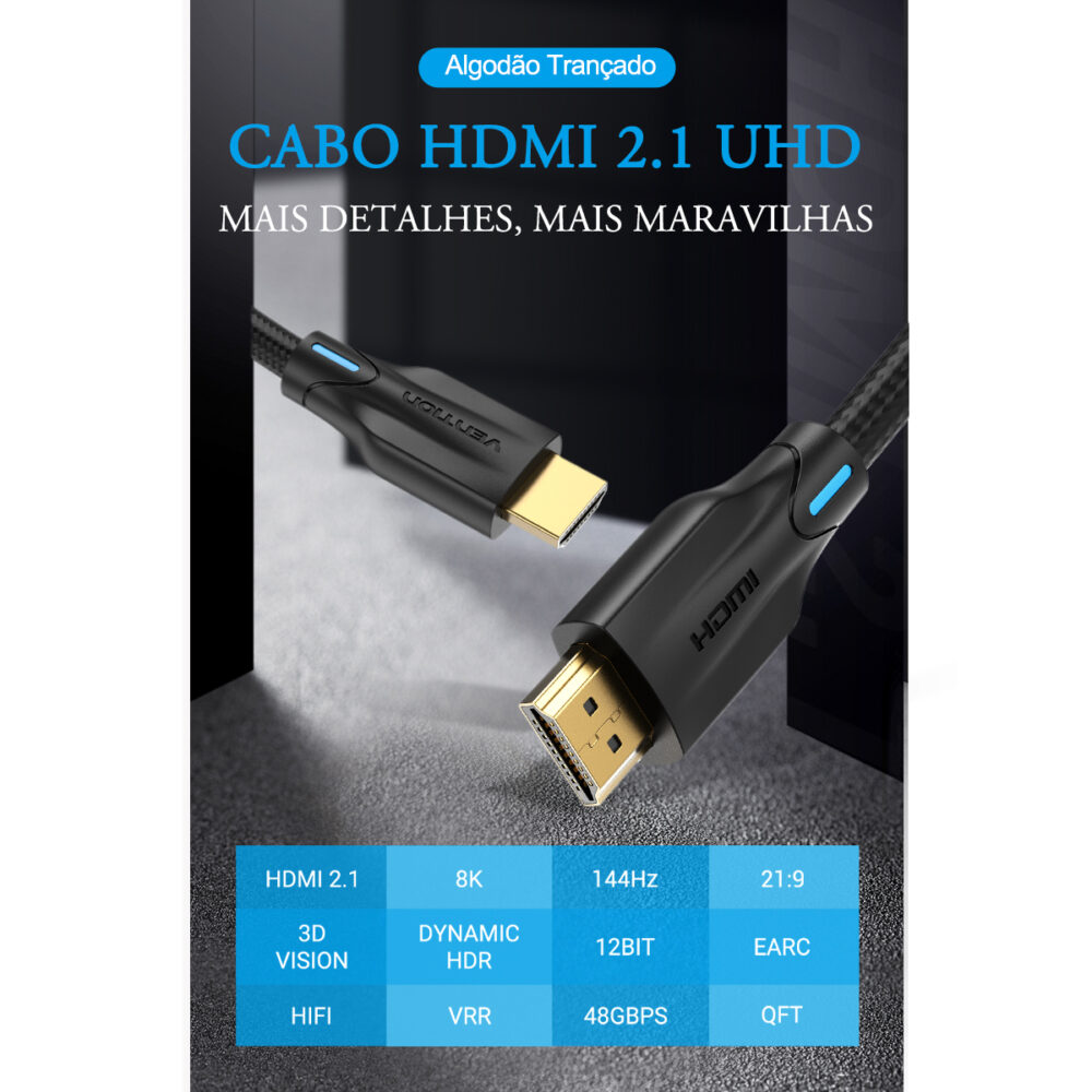 Cabo HDMI 8K Ultra Alta Velocidade – Vention | HDMI 2.1 com 48Gbps, HDR Dinâmico, eARC, VRR - Image 2