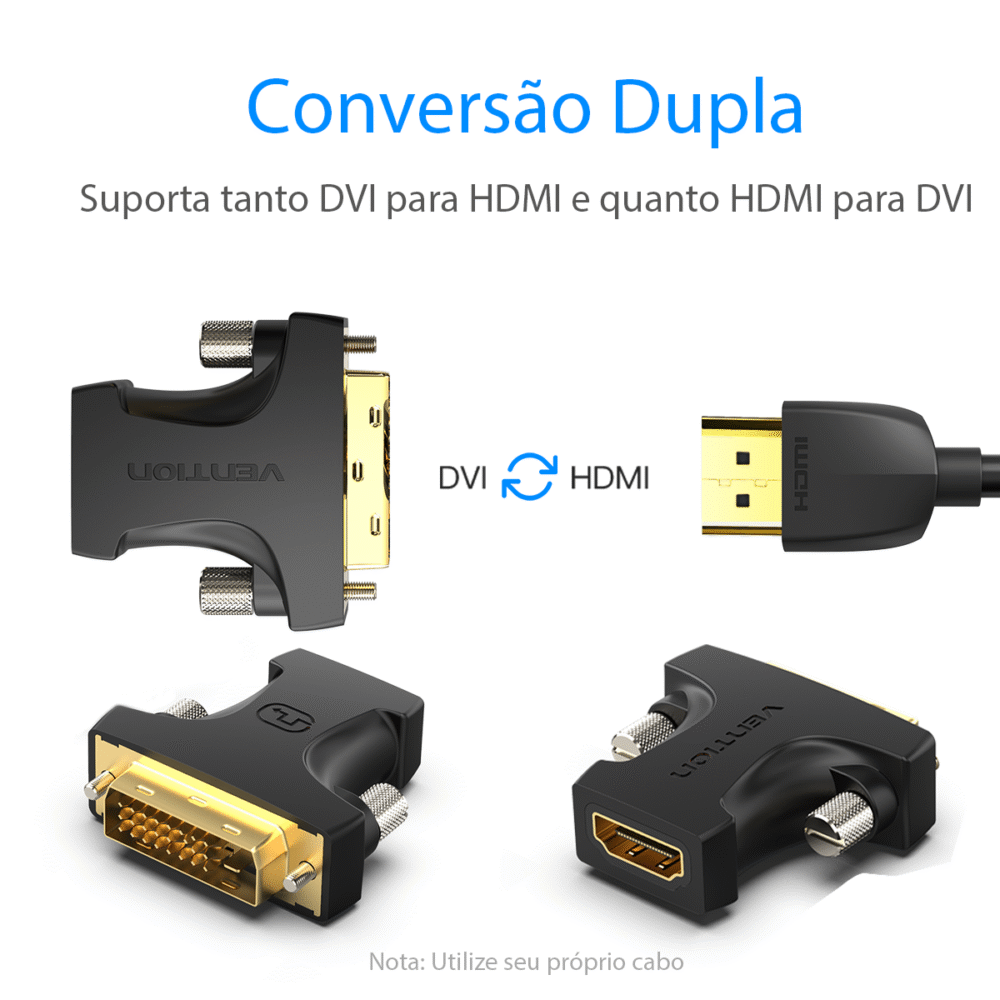 Adaptador Conversor DVI 24+1 Macho para HDMI Fêmea 1080p Full HD Bidirecional Plug & Play - Vention - Image 3