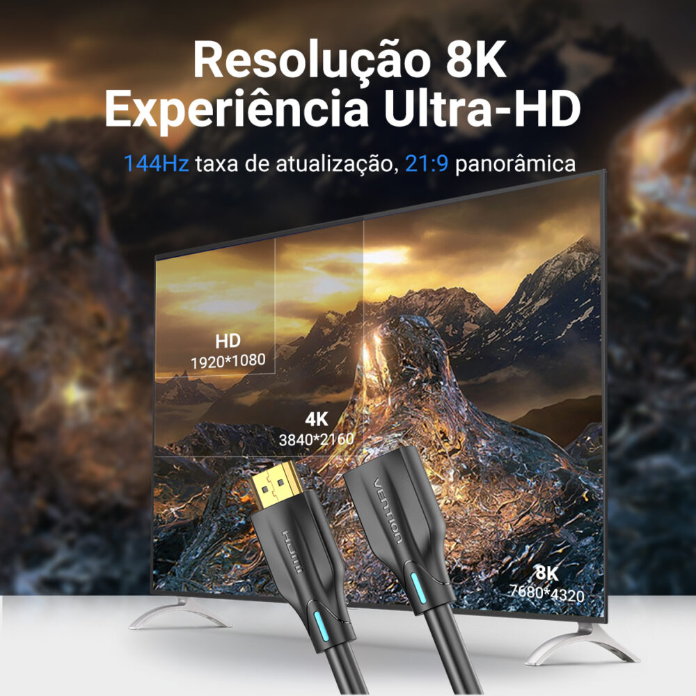 Cabo Extensor HDMI 2.1 8K 60Hz 48Gbps com HDR e Conector Banhado a Ouro – Vention - Image 4
