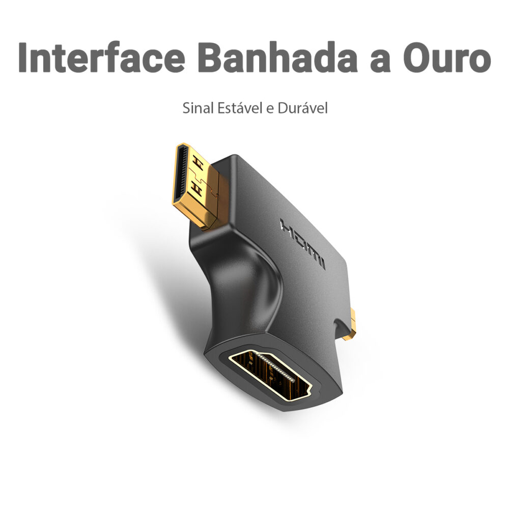 Adaptador 2 em 1 Mini HDMI + Micro HDMI para HDMI Fêmea 4K Full HD 3D - Vention - Image 5