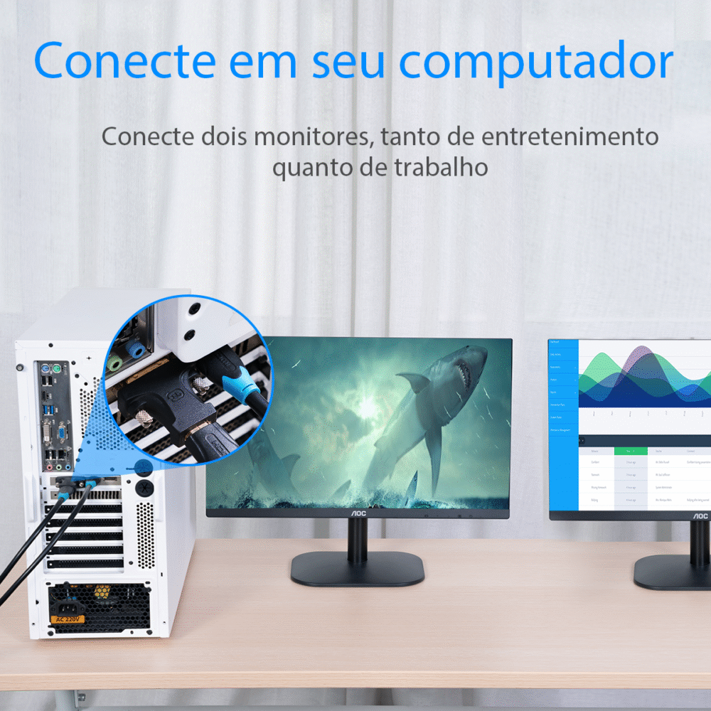 Adaptador Conversor DVI 24+1 Macho para HDMI Fêmea 1080p Full HD Bidirecional Plug & Play - Vention - Image 7