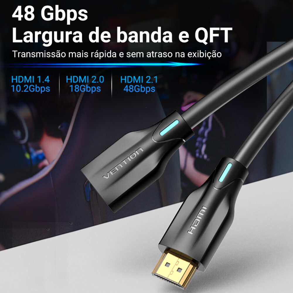 Cabo Extensor HDMI 2.1 8K 60Hz 48Gbps com HDR e Conector Banhado a Ouro – Vention - Image 8