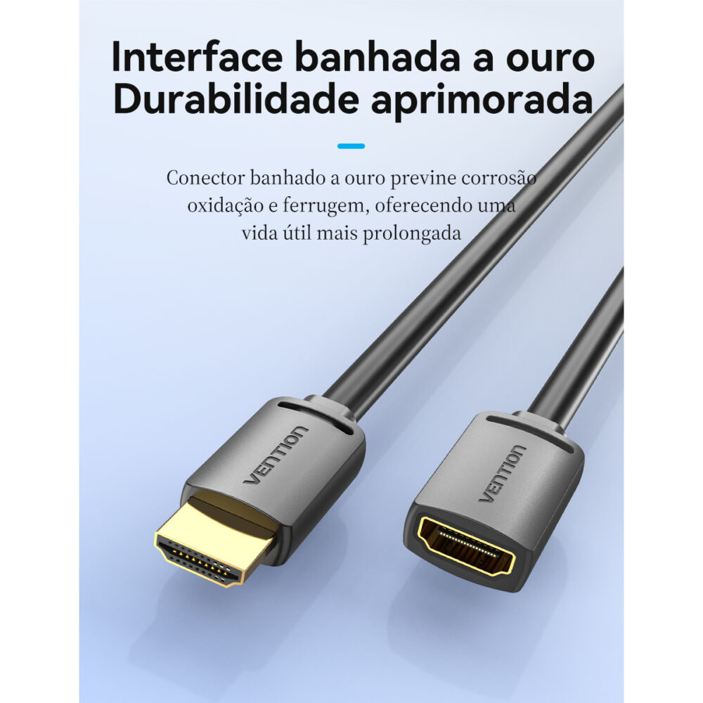 Cabo Extensor HDMI 2.0 Macho x Fêmea Vention 4K 60Hz HDR Tripla Blindagem Banhado a Ouro - Vention - Image 9