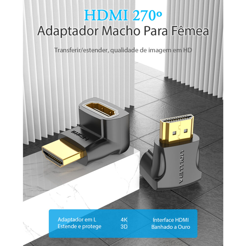 Adaptador HDMI 90º Graus em L Macho para Fêmea HDMI 2.0 4K 60Hz Bidirecional – Ideal para TV Perto da Parede - Vention - Image 8