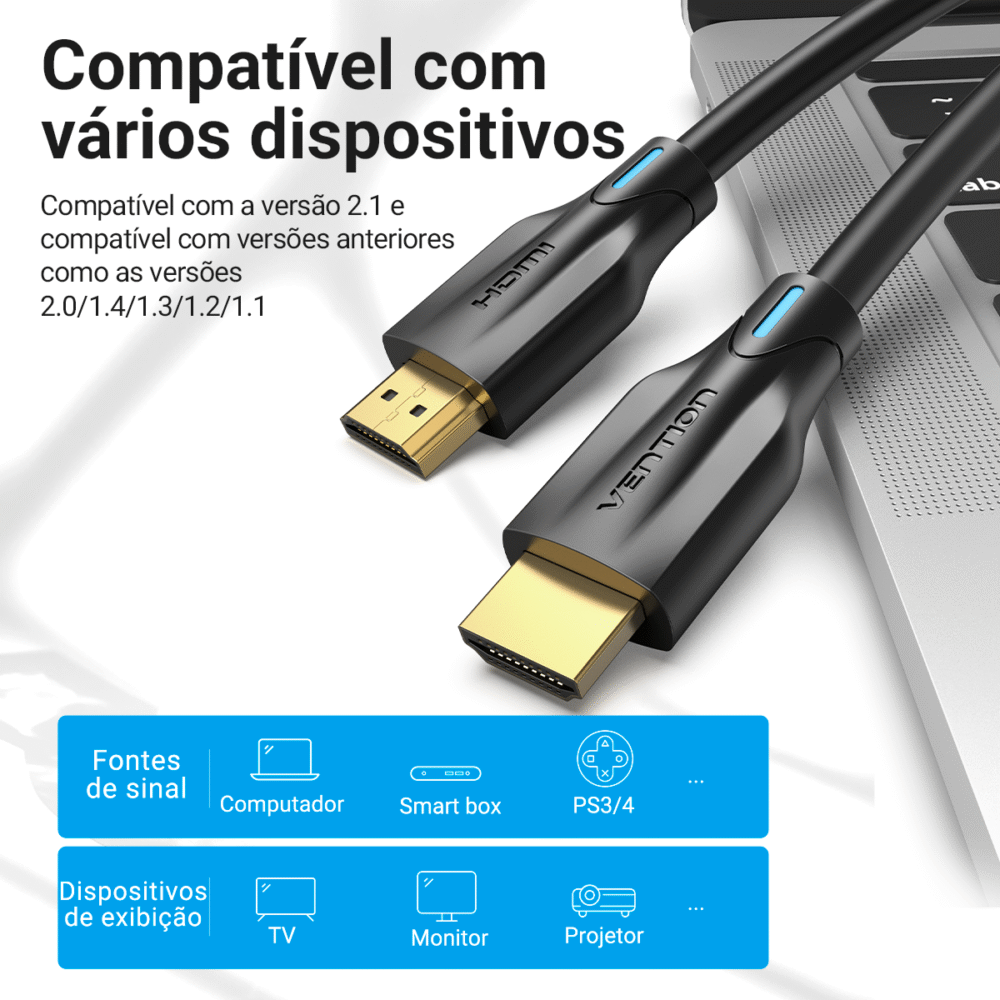 Cabo HDMI 2.1 8K 60Hz 4K 120Hz 48Gbps Ultra Rápido eARC HDR para TV PS5 Xbox PC - Vention - Image 9