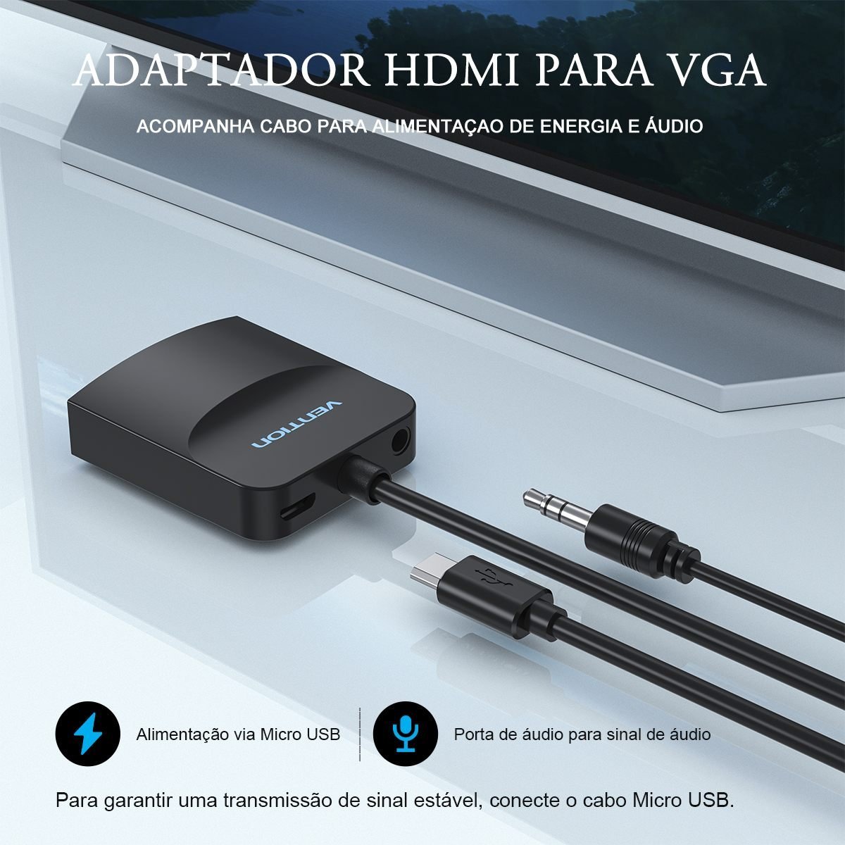 Cabo Adaptador Conversor de HDMI para VGA 1080p - Vention - Imagem 2