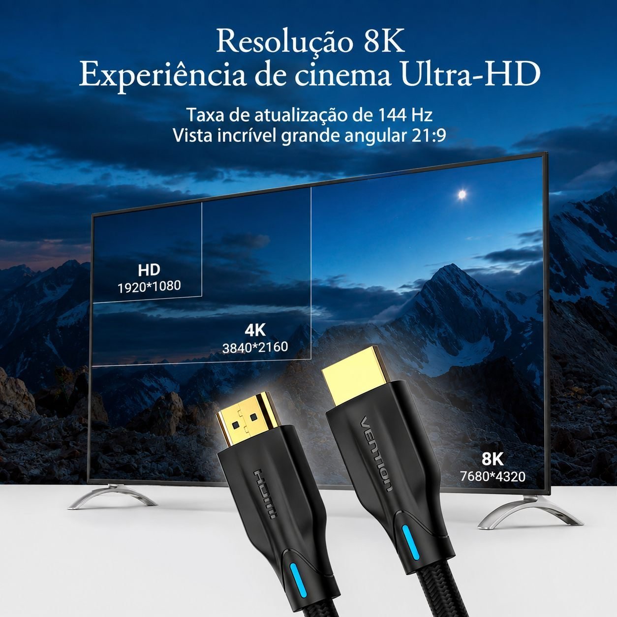 Cabo HDMI 2.1 8K 4K Ultra Speed 48Gbps PC Gamer 8K@60Hz - Vention - Imagem 4
