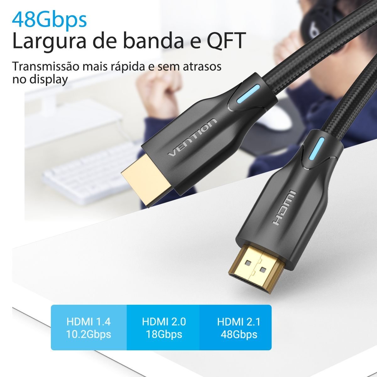 Cabo HDMI 2.1 8K 4K Ultra Speed 48Gbps PC Gamer 8K@60Hz - Vention - Imagem 9
