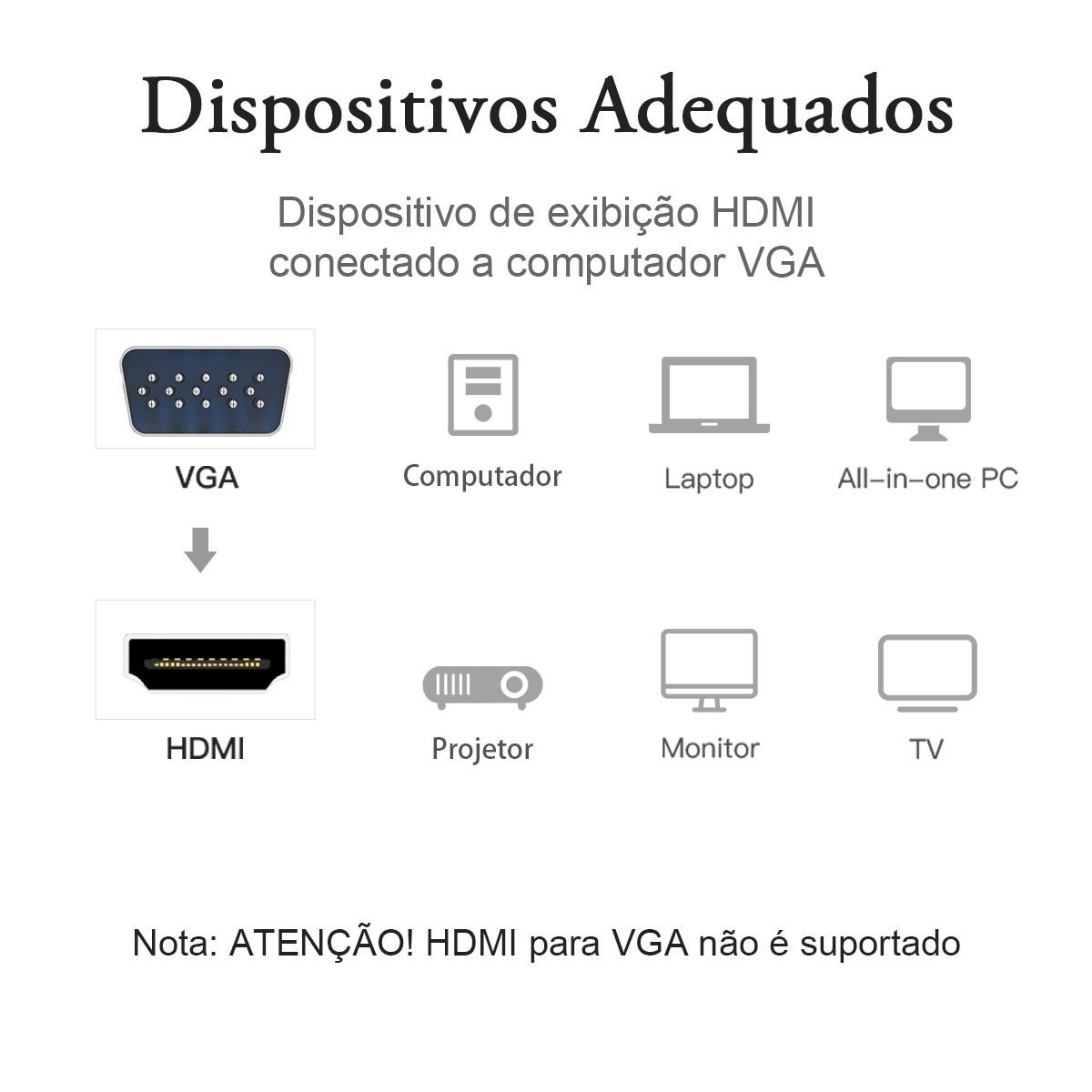 Conversor VGA para HDMI 1080p Áudio P2 + Alimentação - Vention - Imagem 2