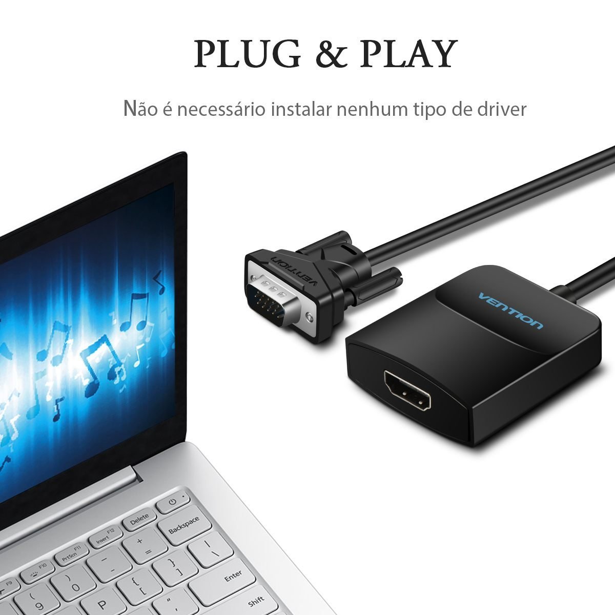 Conversor VGA para HDMI 1080p Áudio P2 + Alimentação - Vention - Imagem 10