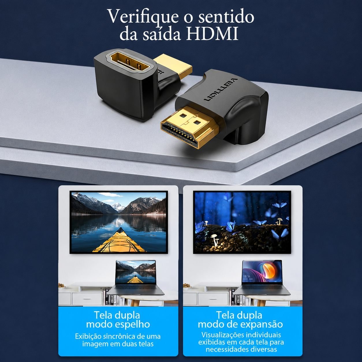 Adaptador HDMI 270º em L 4K 60Hz Cotovelo TV Painel Notebook - Vention - Imagem 4