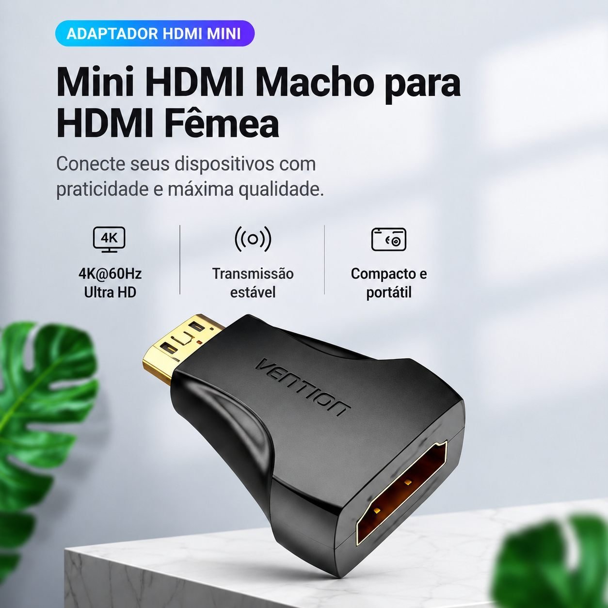 Adaptador Mini HDMI Macho x HDMI Fêmea 4K HD - Vention - Imagem 2