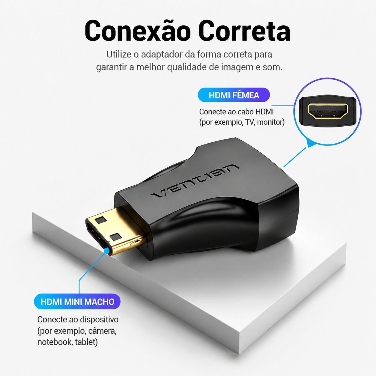 Adaptador Mini HDMI Macho x HDMI Fêmea 4K HD - Vention - Imagem 4