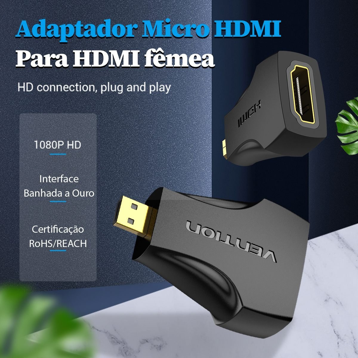 Adaptador Micro HDMI Macho para HDMI Fêmea 4K@60Hz - Vention - Imagem 2