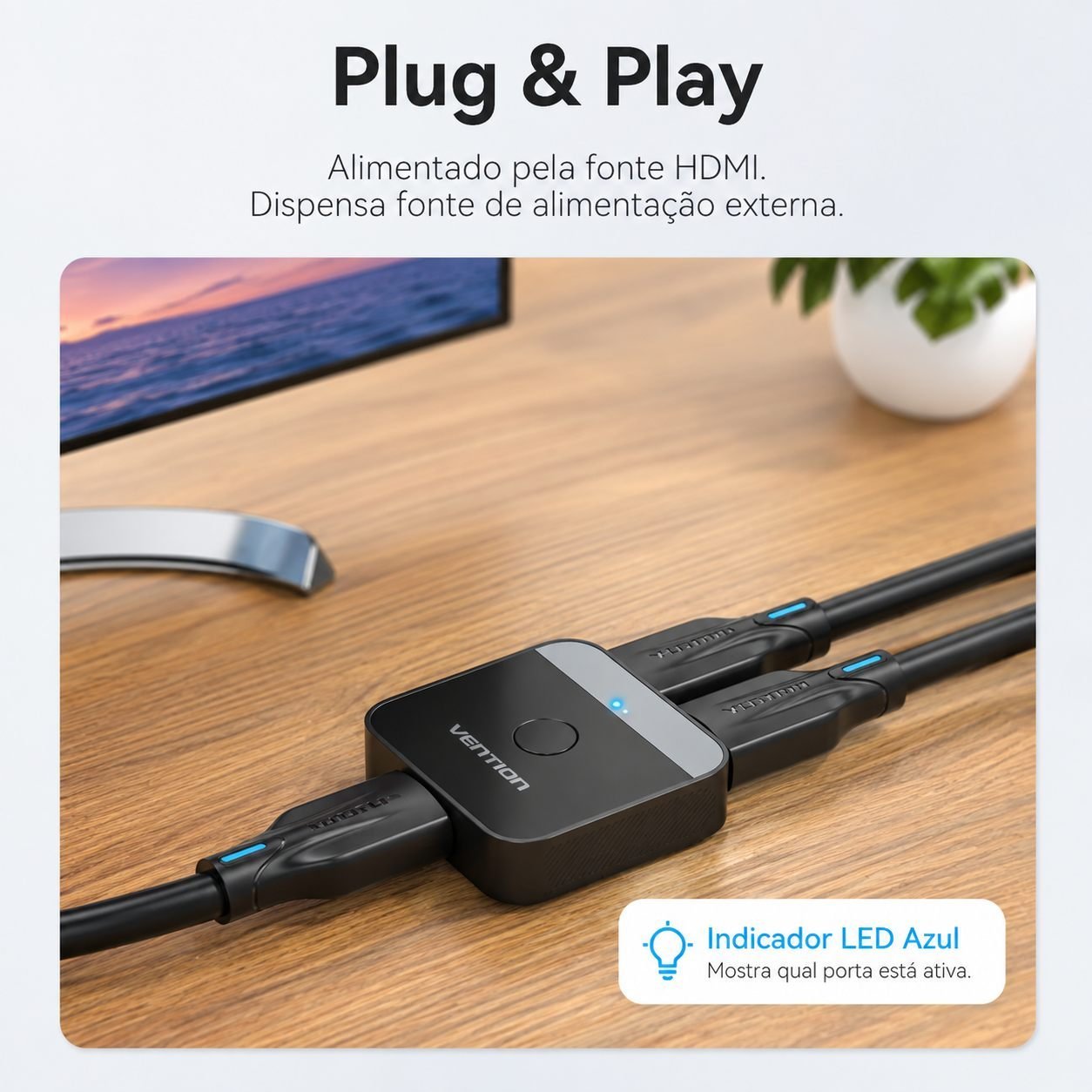 Divisor de Sinal HDMI com Switch 2x1 Áudio Vídeo UHD 4K@60Hz - Vention - Imagem 3