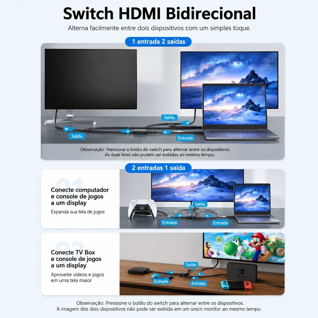 Divisor de Sinal HDMI com Switch 2x1 Áudio Vídeo UHD 4K@60Hz - Vention - Imagem 4