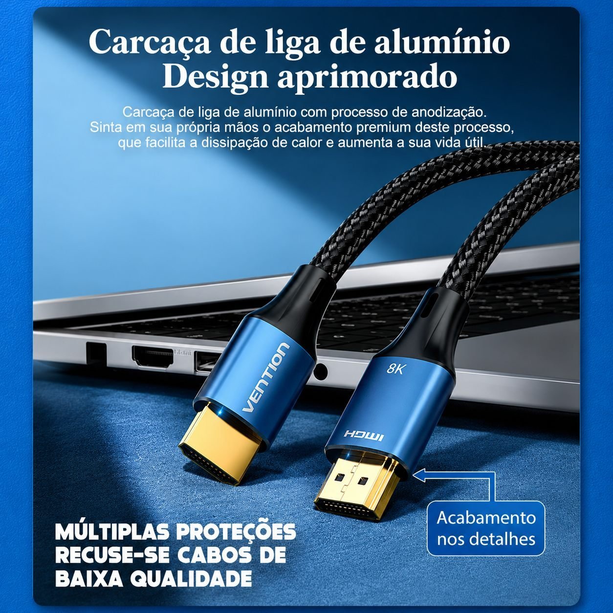 Cabo HDMI 2.1 8K 4K Ultra Speed 48Gbps PC Gamer ALG - Vention - Imagem 4
