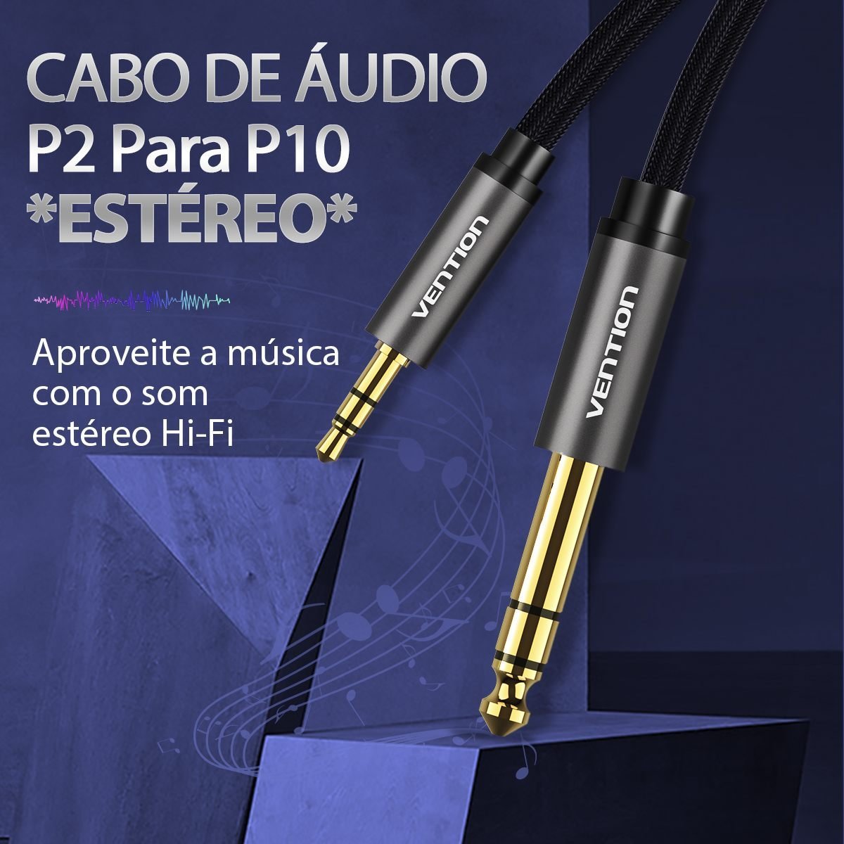 Cabo Áudio P10 x P2 Blindado - Vention - Imagem 2