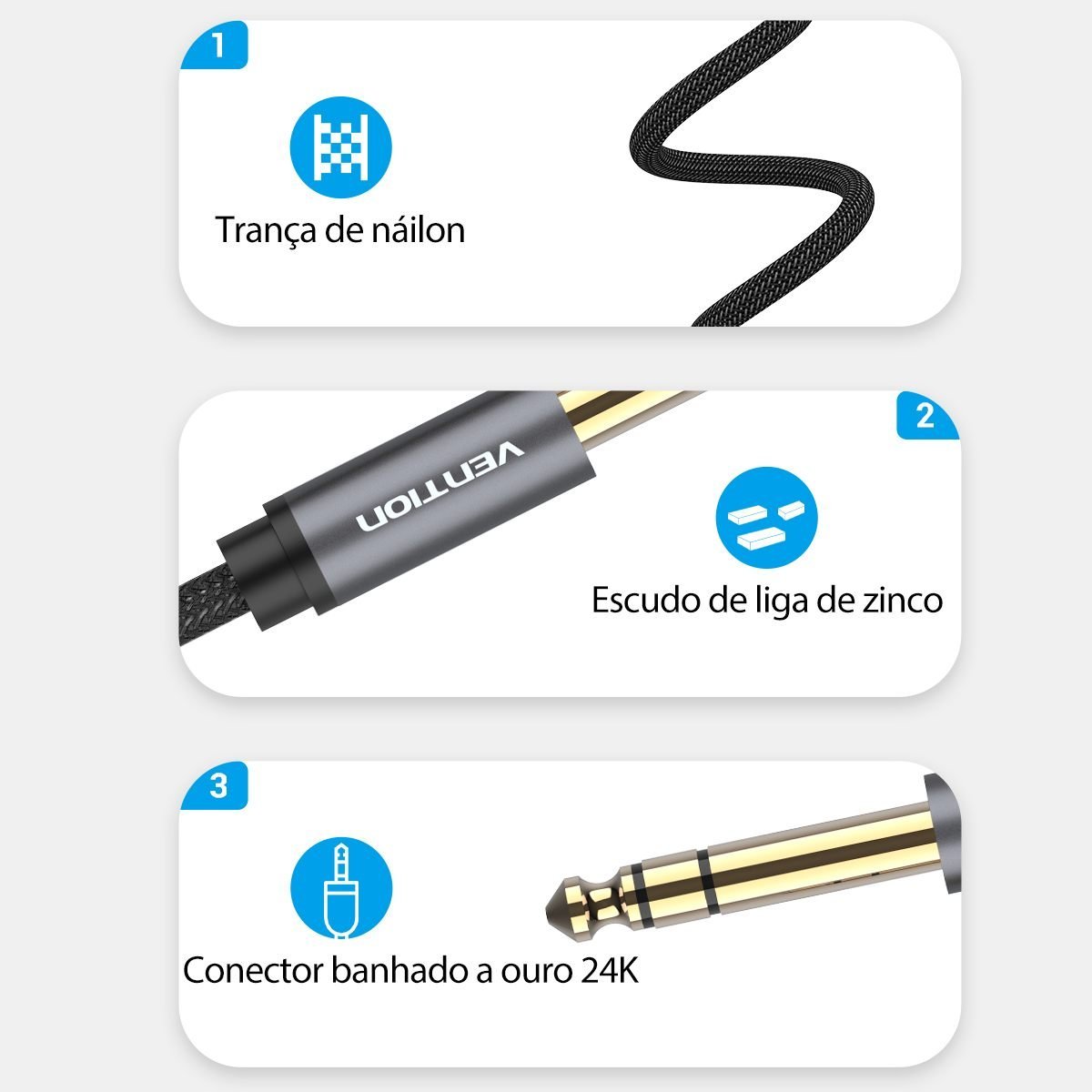 Cabo Áudio P10 x P2 Blindado - Vention - Imagem 7