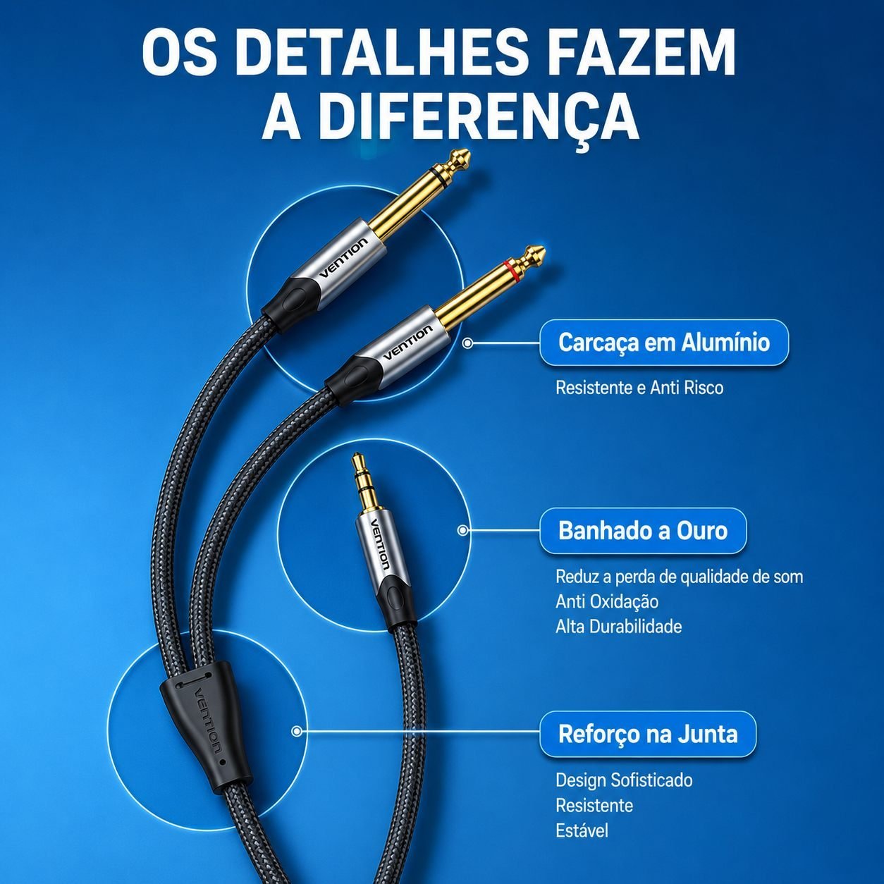 Cabo Áudio P2 Estéreo x 2 P10 Mono Profissional - Vention - Imagem 2
