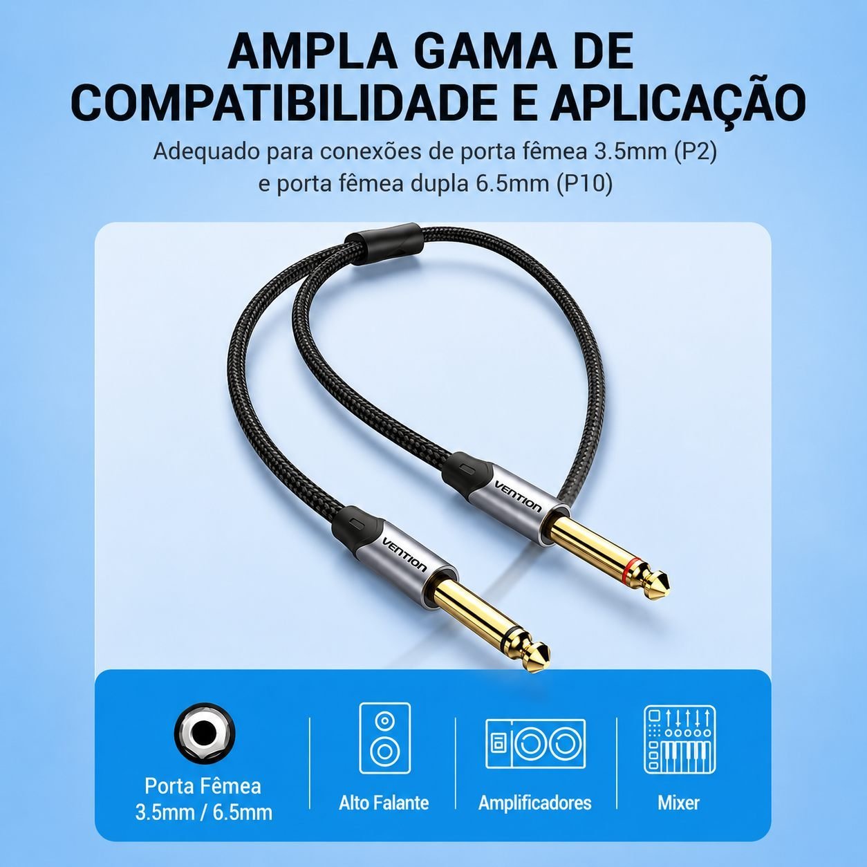 Cabo Áudio P2 Estéreo x 2 P10 Mono Profissional - Vention - Imagem 6