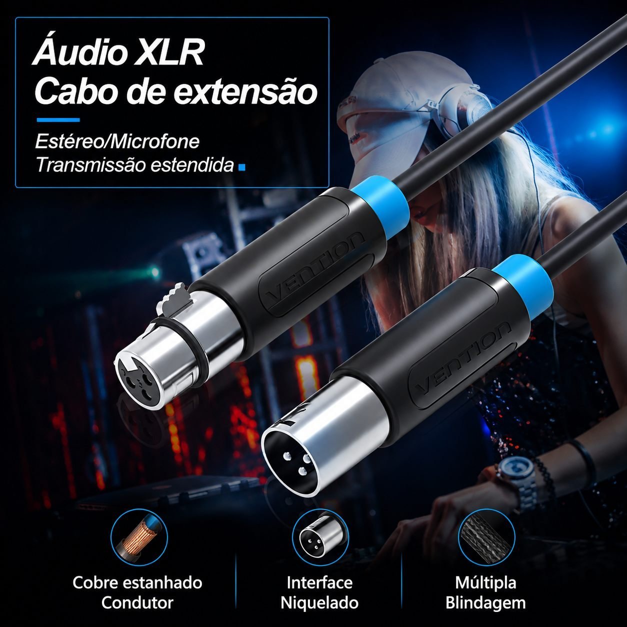 Cabo Microfone XLR Canon Macho Fêmea Balanceado - Vention - Imagem 2