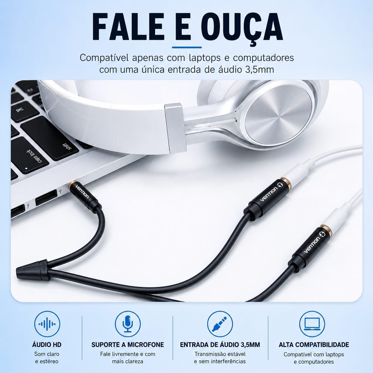 Cabo P3 Macho para Headset 2 P2 Fêmea Fone Microfone - Vention - Imagem 5
