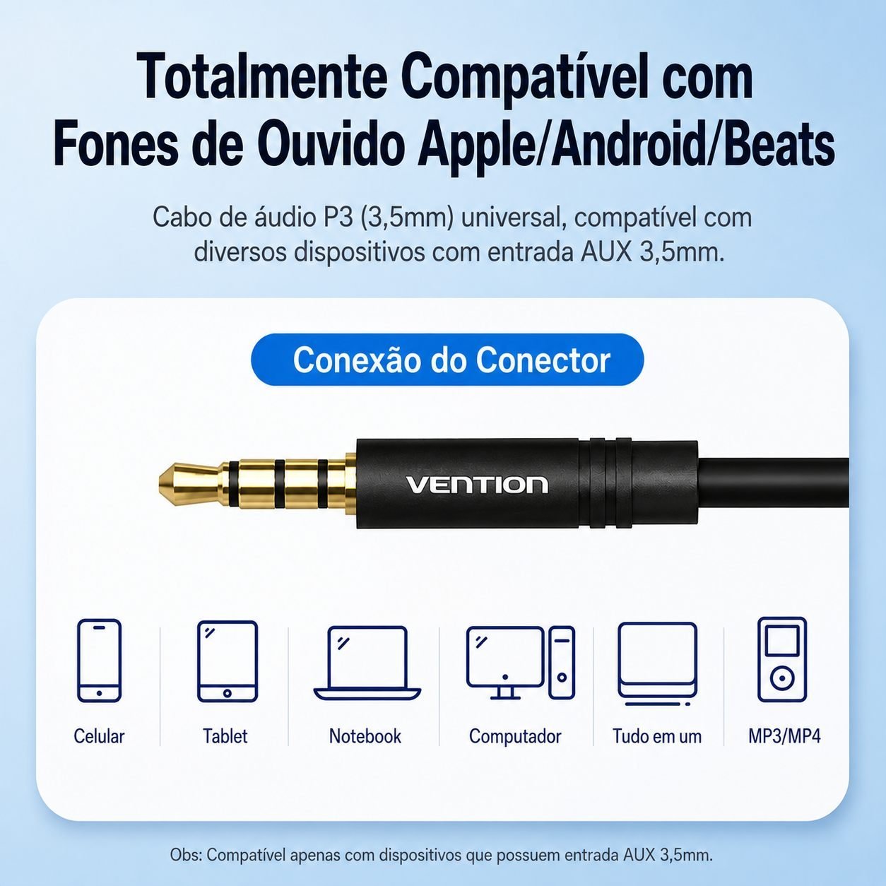 Cabo P3 Macho para Headset 2 P2 Fêmea Fone Microfone - Vention - Imagem 7