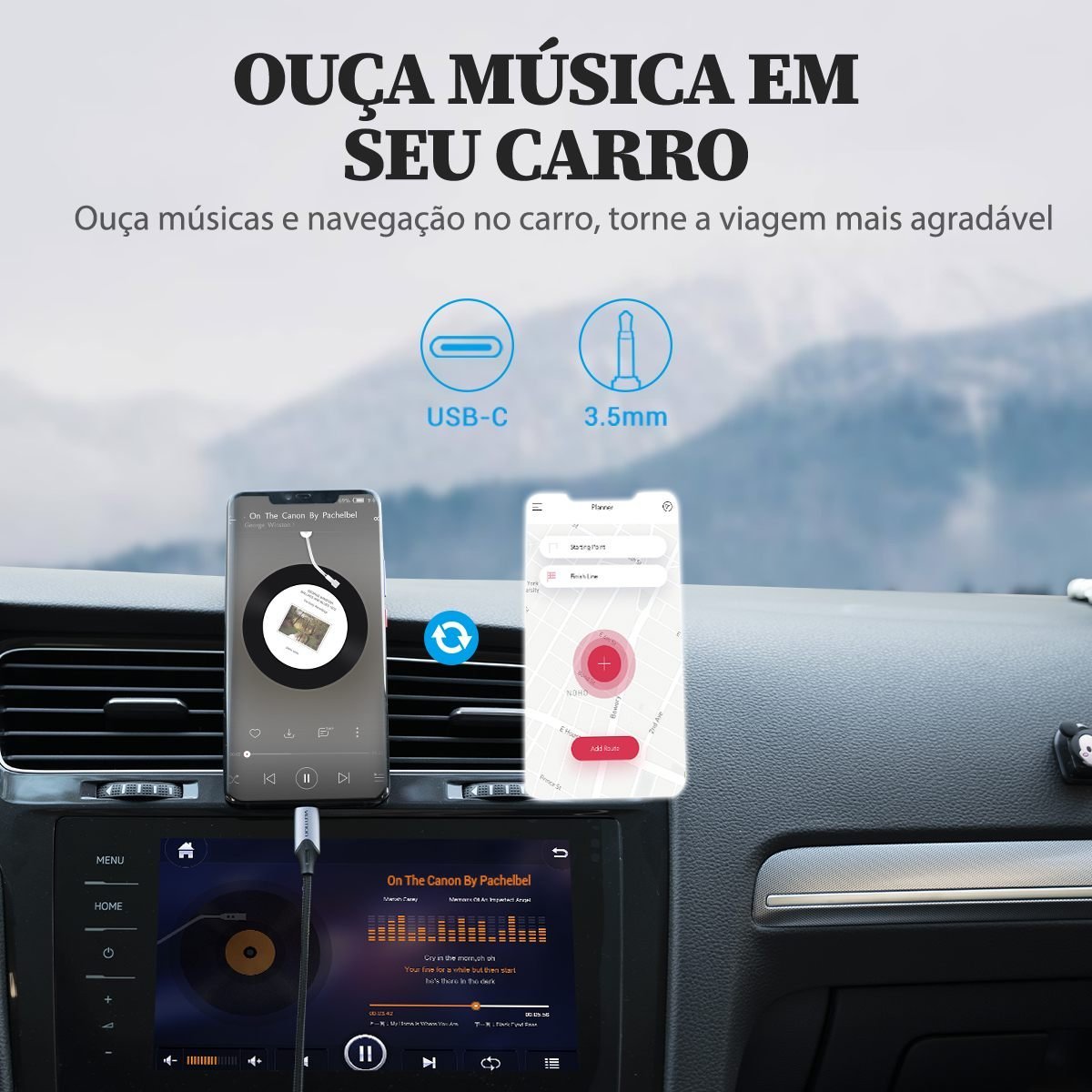 Cabo Áudio Auxiliar P2 para T Ipo C Celular Carro - Vention - Imagem 3