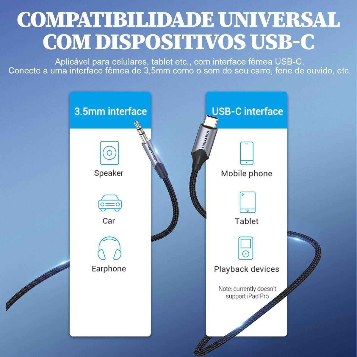 Cabo Áudio Auxiliar P2 para T Ipo C Celular Carro - Vention - Imagem 6