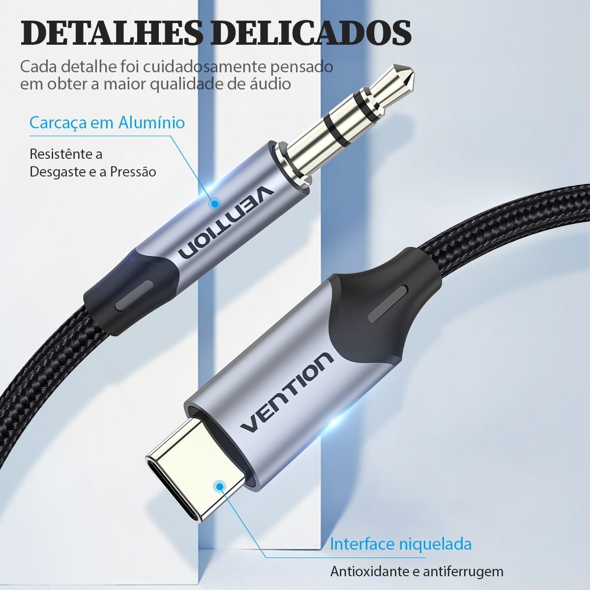 Cabo Áudio Auxiliar P2 para T Ipo C Celular Carro - Vention - Imagem 8