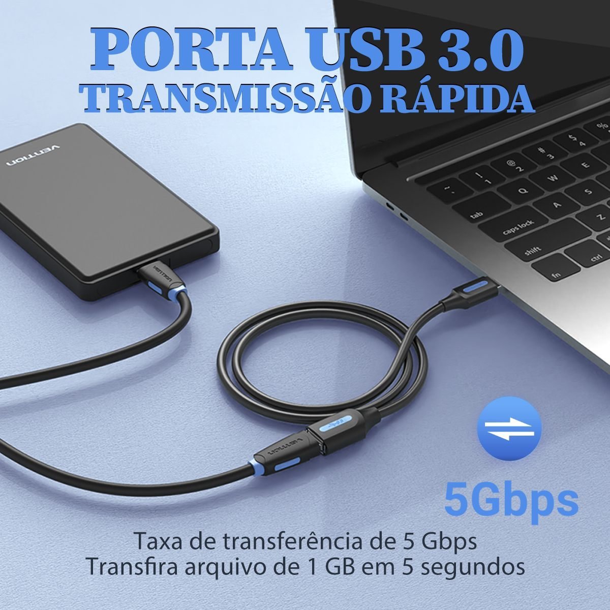 Cabo Extensão USB 3.0 Macho USB Fêmea para HD 5Gbps - Vention - Imagem 5