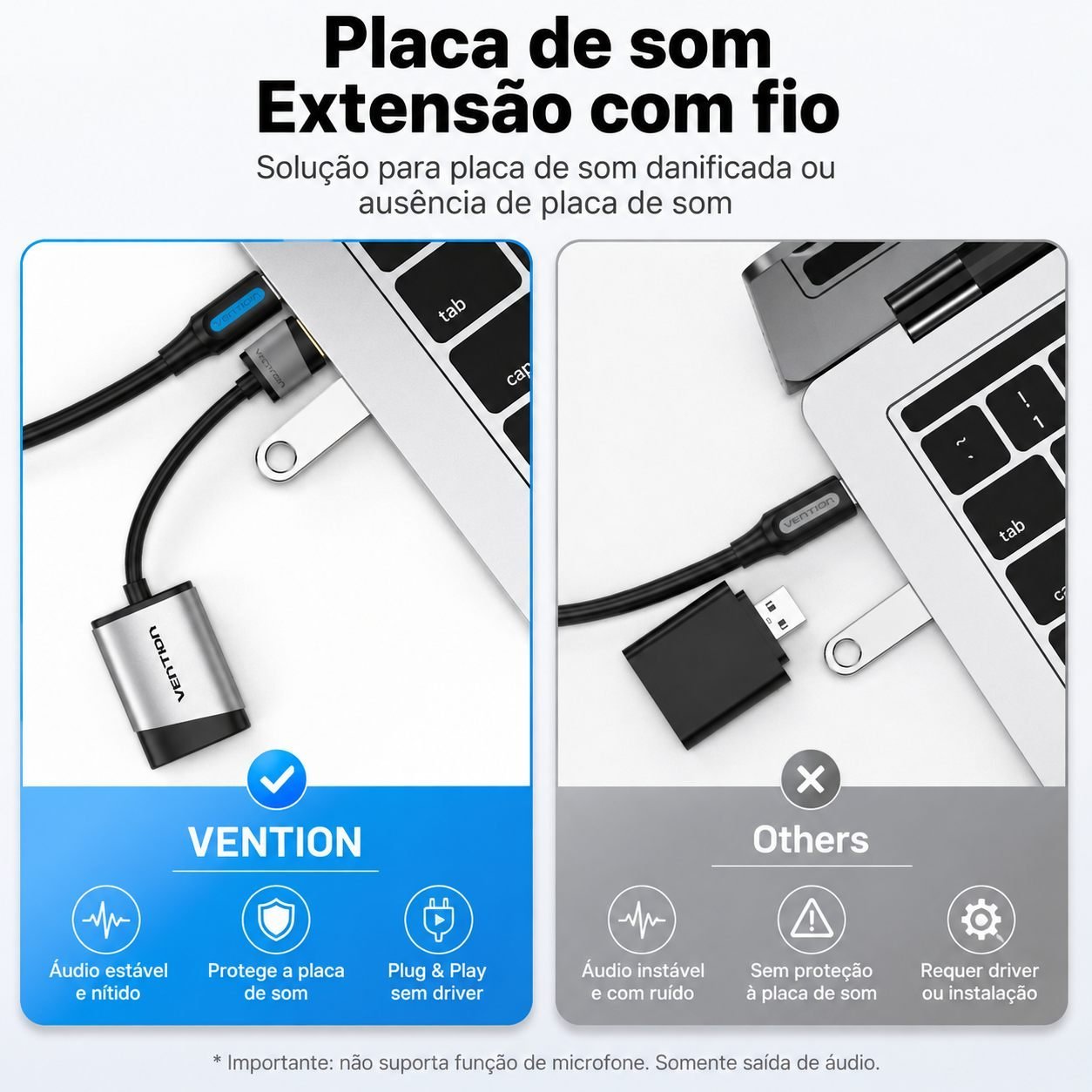 Adaptador USB para P2 Fone Microfone Placa Som - Vention - Imagem 3
