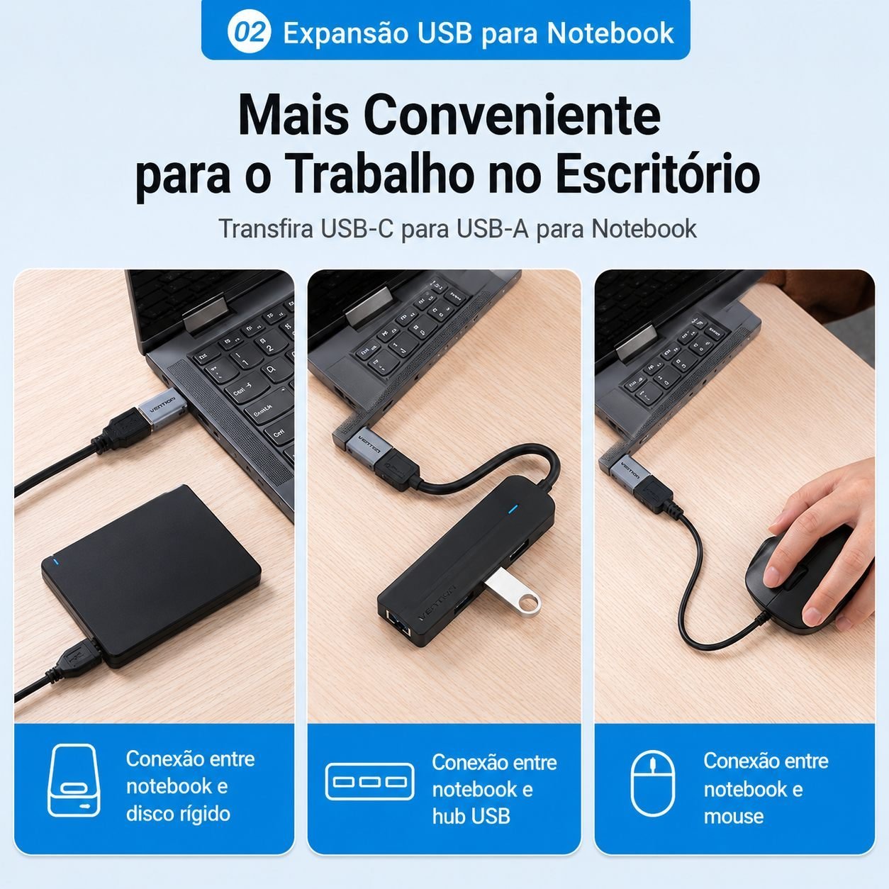 Adaptador OTG USB-C Macho para USB 3.0 Fêmea 5 Gbps 5Gbps - Vention - Imagem 2