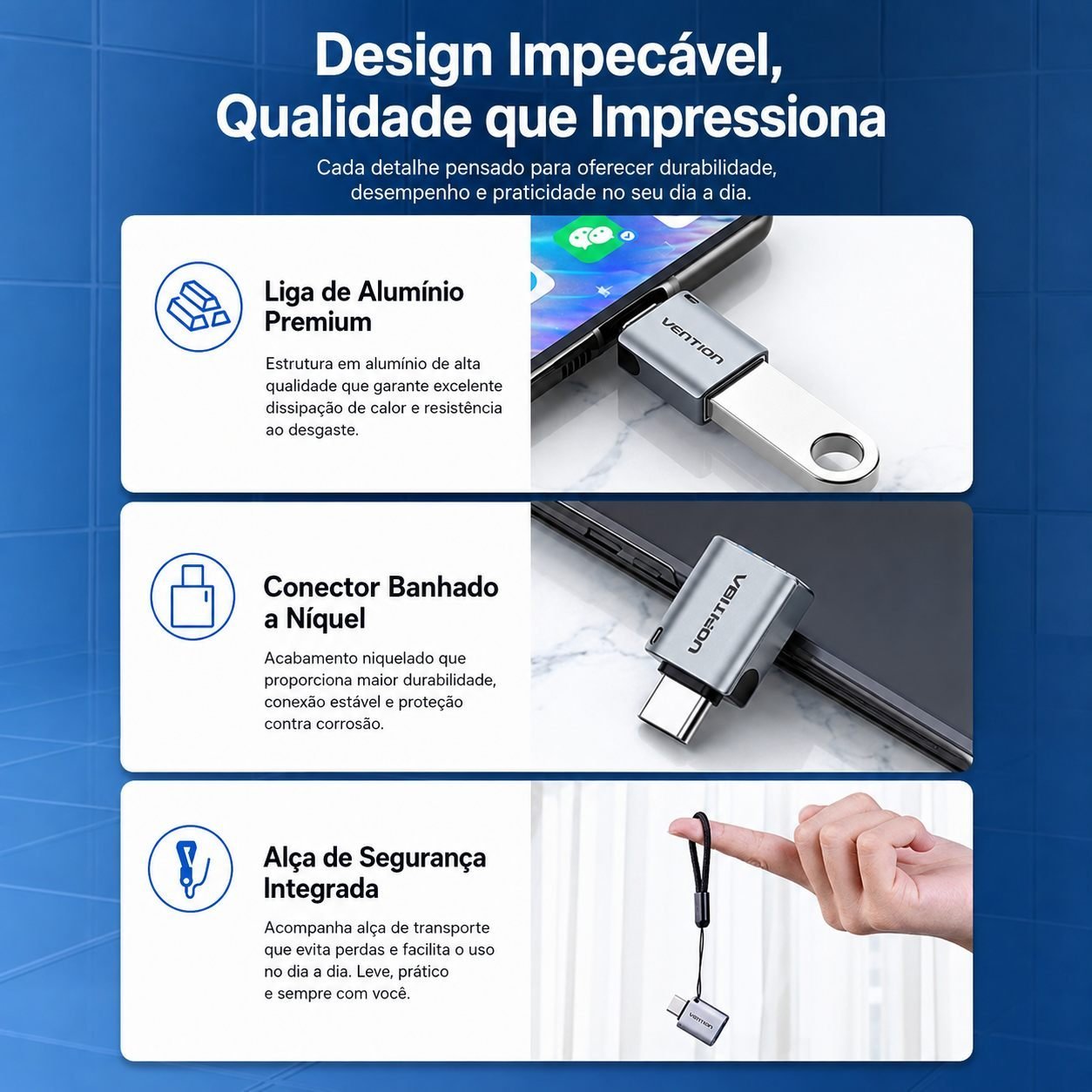 Adaptador OTG USB-C Macho para USB 3.0 Fêmea 5 Gbps 5Gbps - Vention - Imagem 10