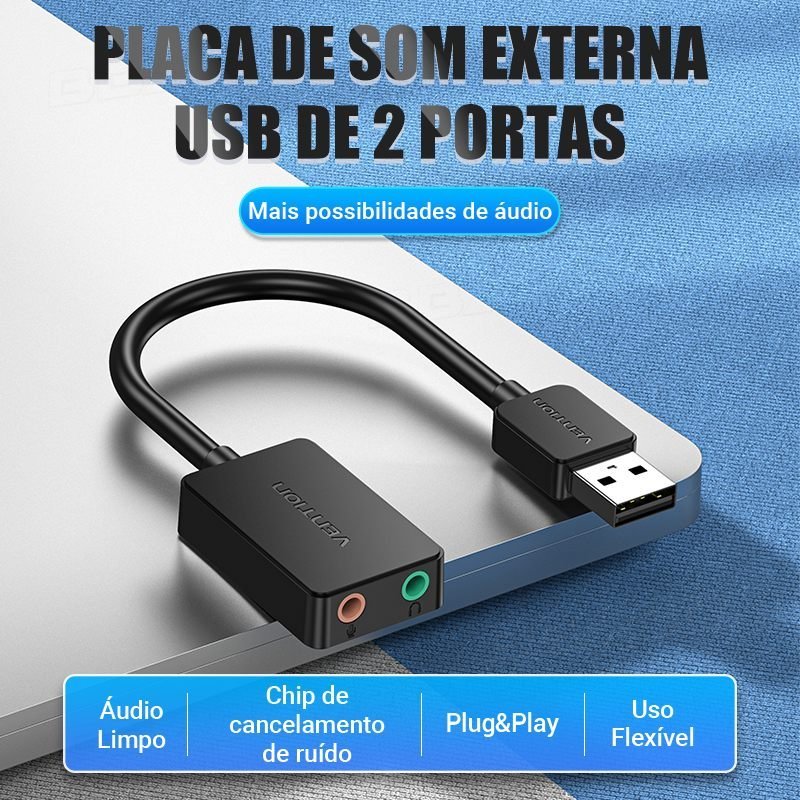 Adaptador USB para P2 Fone Microfone Placa Som CDY - Vention - Imagem 3