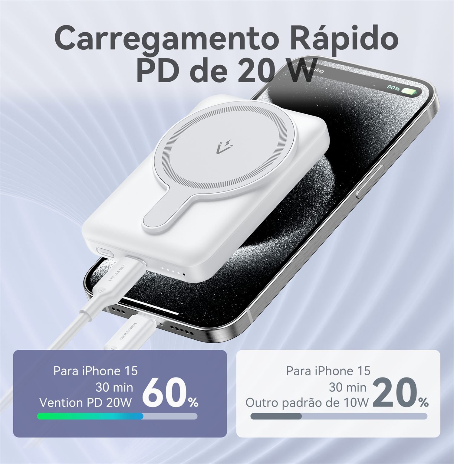 Power Bank 5000mAh USB-C Magnético Sem Fio - Vention - Imagem 6