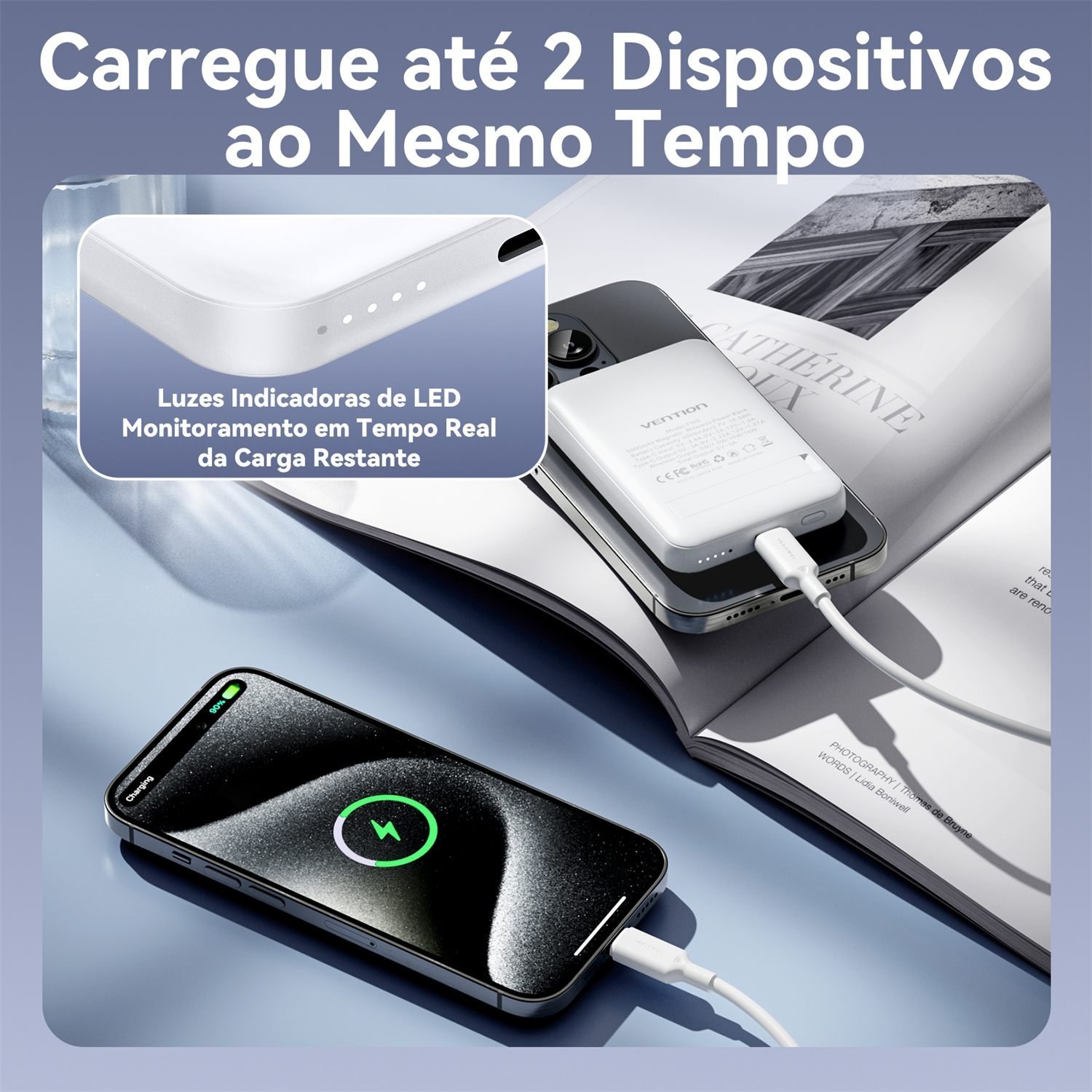 Power Bank 5000mAh USB-C Magnético Sem Fio - Vention - Imagem 7