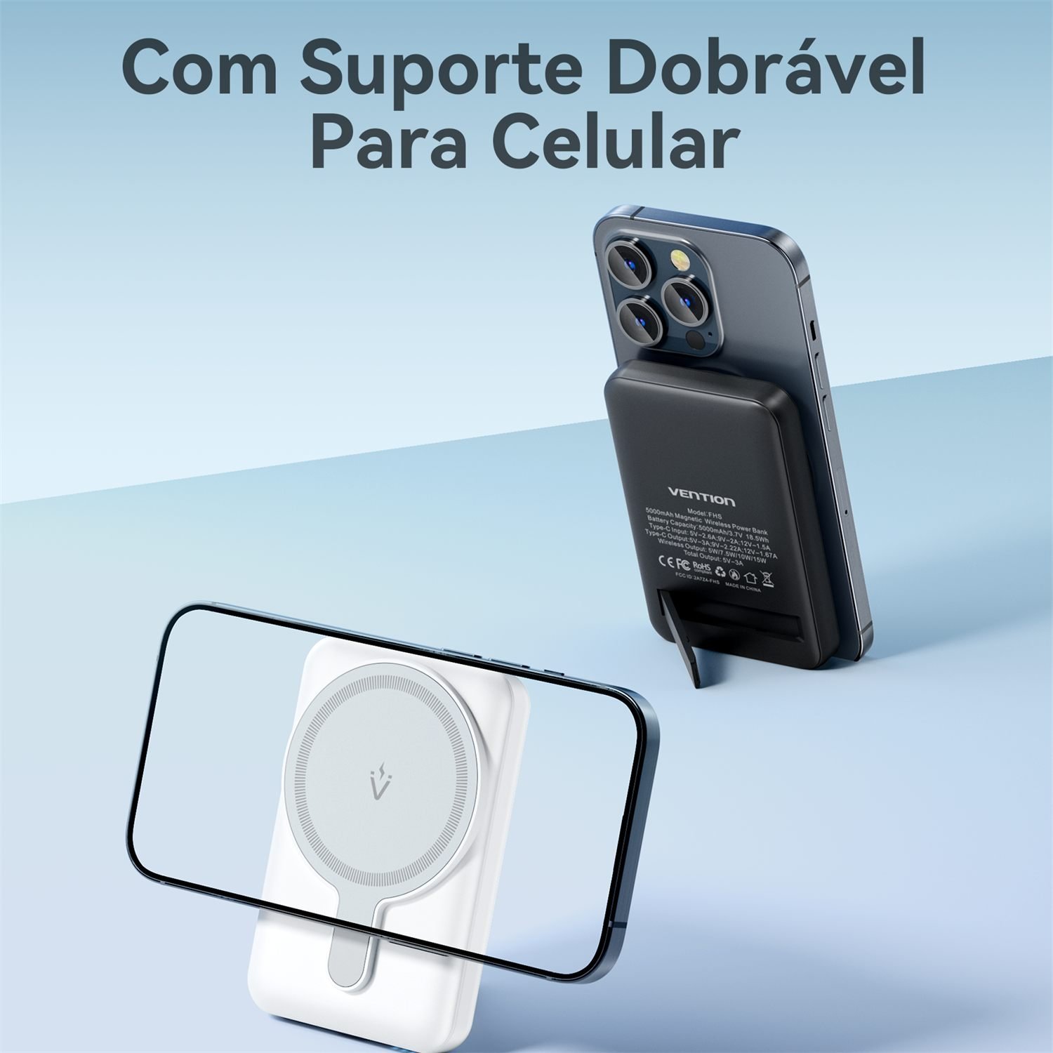 Power Bank 5000mAh USB-C Magnético Sem Fio - Vention - Imagem 8