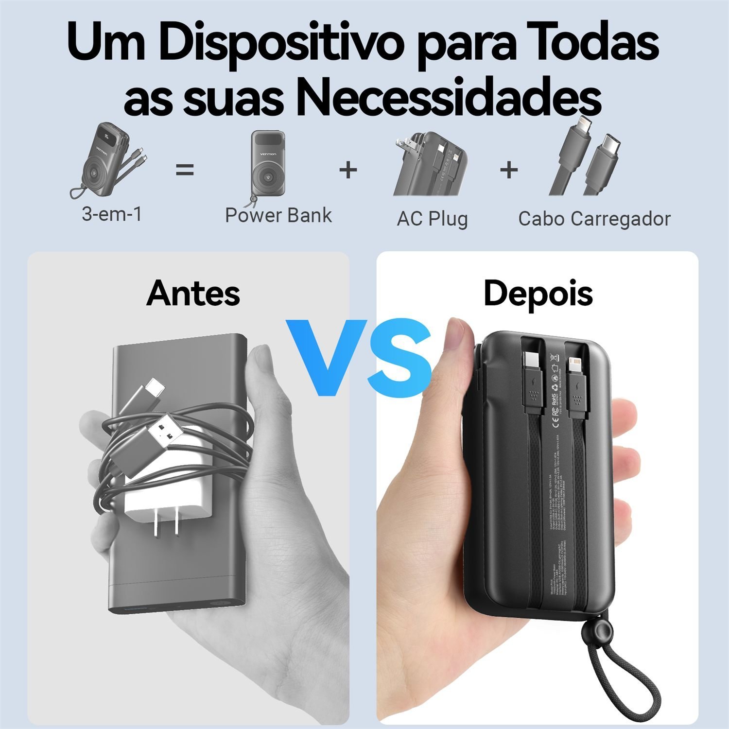 Power Bank 10000mAh 15W USB-C + USB-A Magnético Sem Fio - Vention - Imagem 4