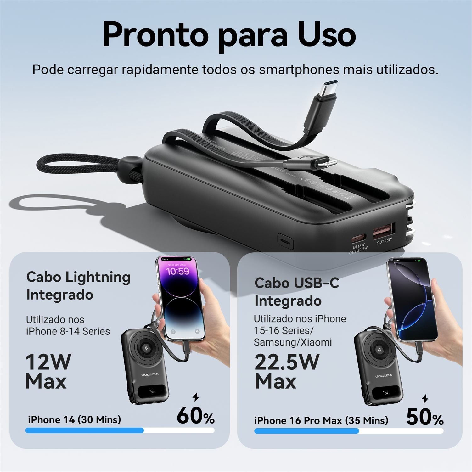 Power Bank 10000mAh 15W USB-C + USB-A Magnético Sem Fio - Vention - Imagem 7