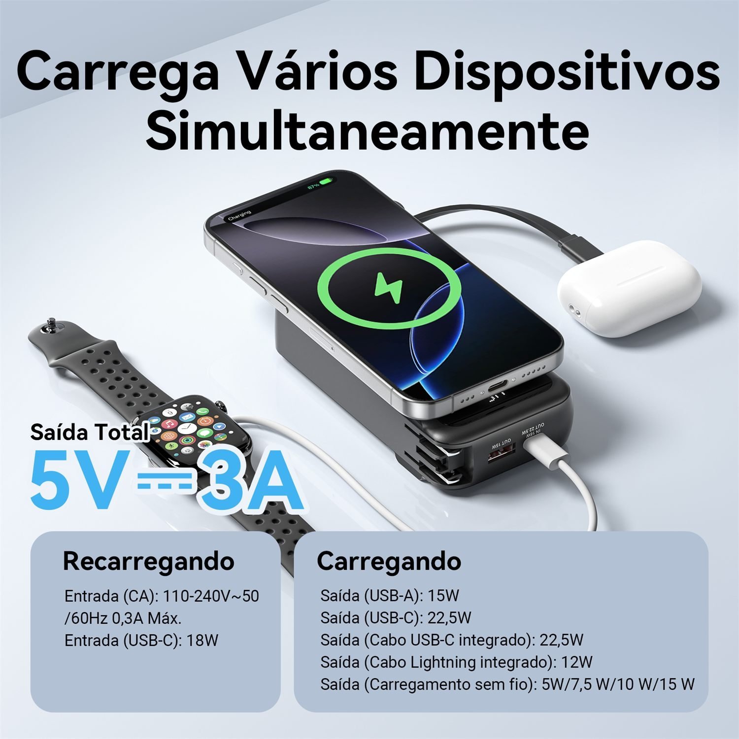 Power Bank 10000mAh 15W USB-C + USB-A Magnético Sem Fio - Vention - Imagem 8