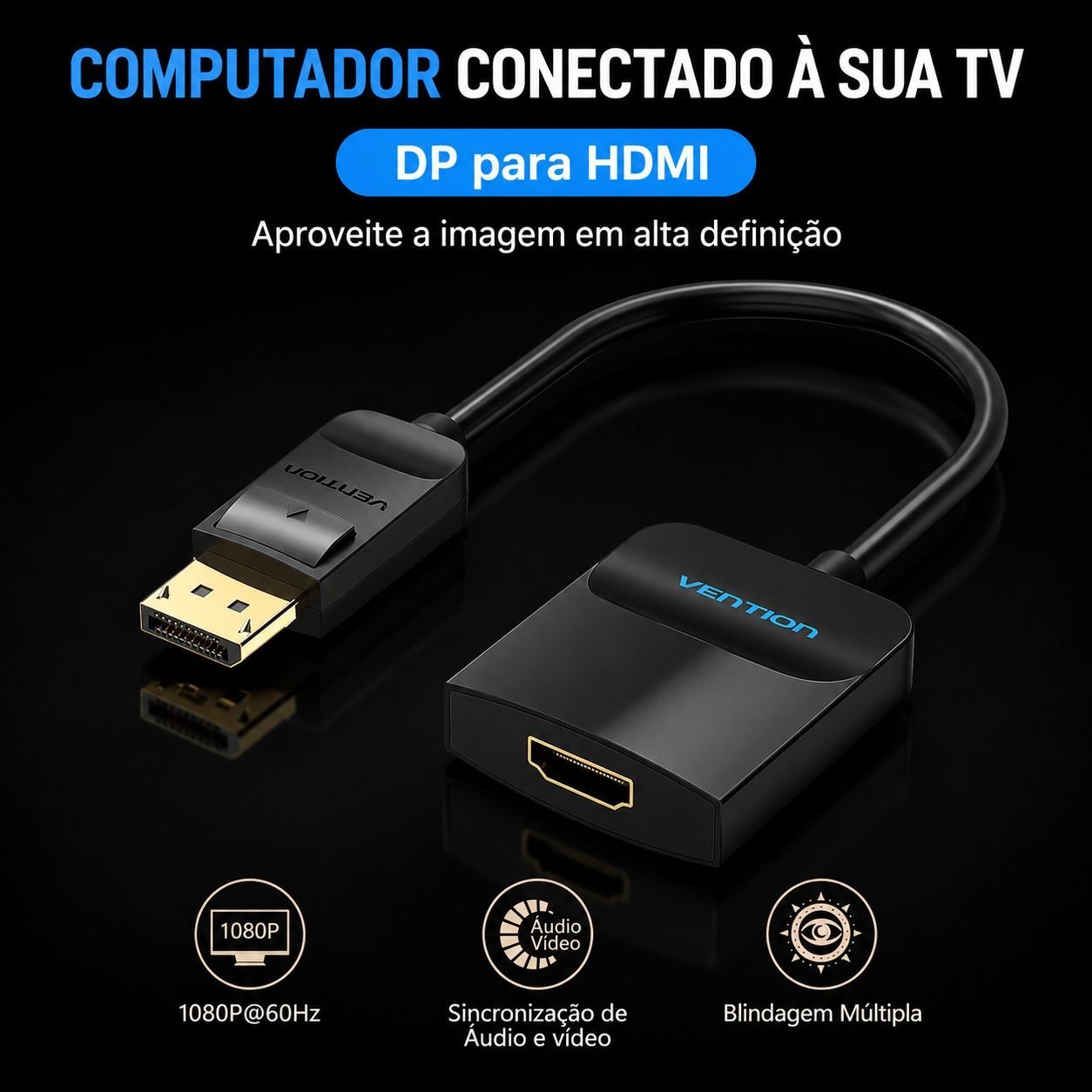 Adaptador DisplayPort Macho para HDMI Fêmea 1080p Monitor TV - Vention - Imagem 2