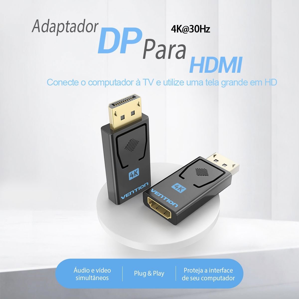 Adaptador Conversor DisplayPort DP Macho para HDMI Fêmea 4K - Vention - Imagem 3