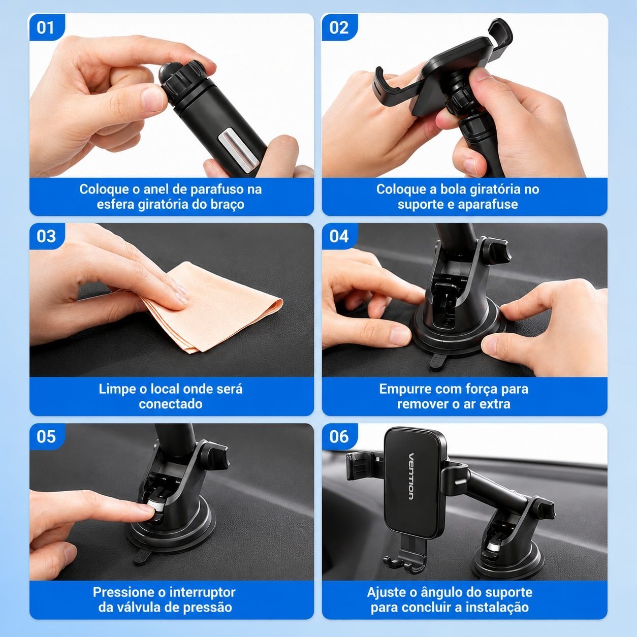 Suporte Veicular Celular Gps Carro com Ventosa Forte - Vention - Imagem 10