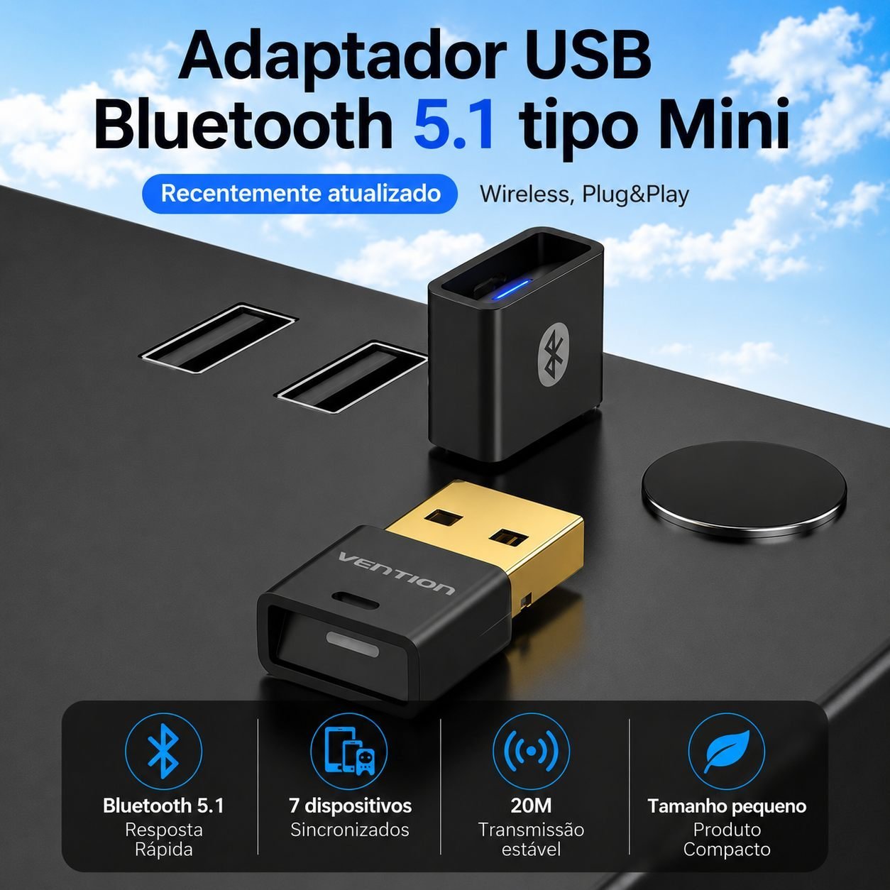 Adaptador Bluetooth USB Dongle 5.17 Dispositivo - Vention - Imagem 2