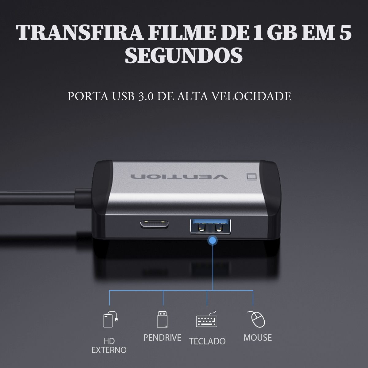 Dock Station USB-C 4 em 1 4K@30Hz 5 Gbps 1x USB-C Notebook PC Celular - Vention - Imagem 4